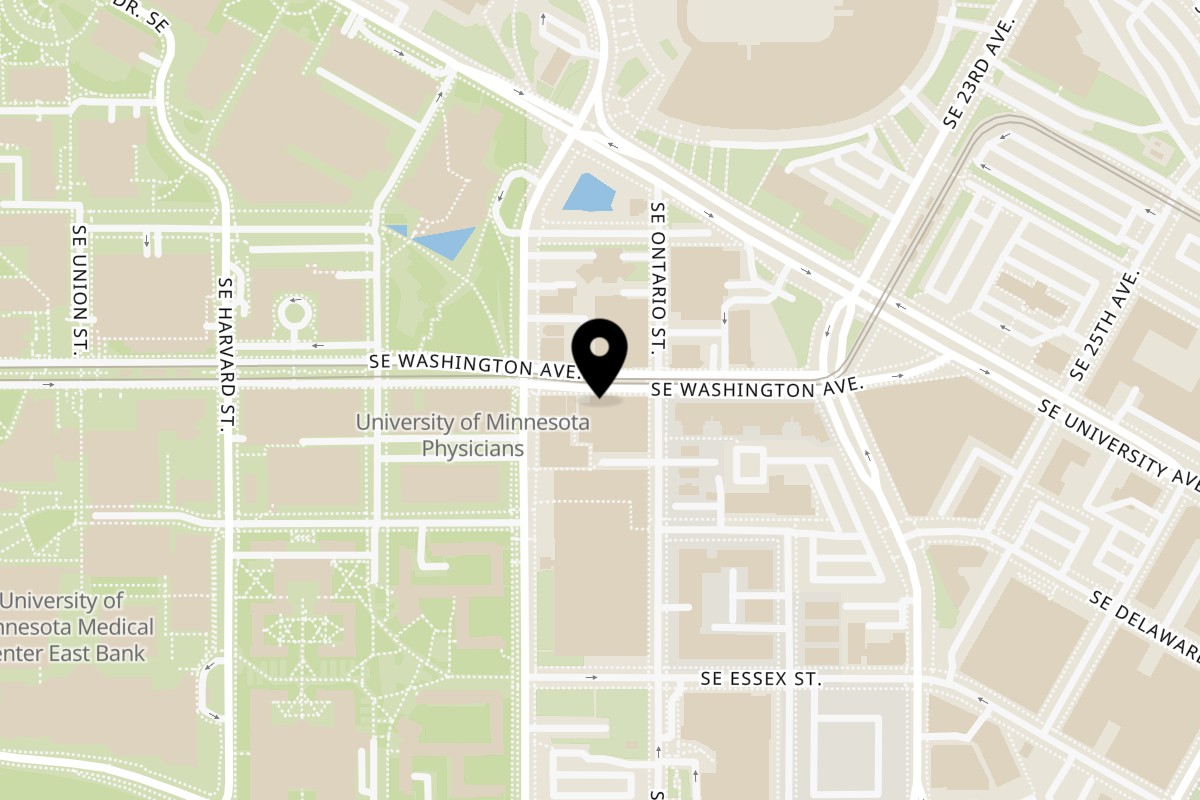 Map showing the location of Nashville Coop Stadium Village on 856 Washington Ave SE in Minneapolis